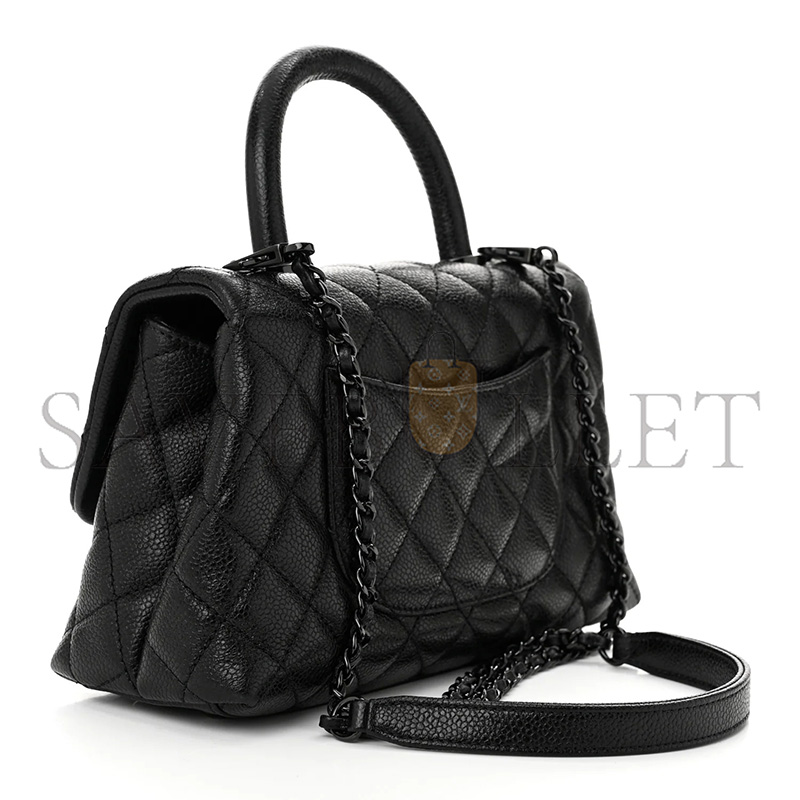 CHANEL MASTER CAVIAR QUILTED MINI COCO HANDLE FLAP SO BLACK A92990 (24*14*10cm)